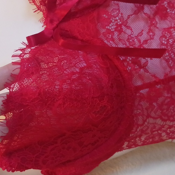 Victorias Secret Elegant Red Lace Babydoll Lingerie Size Large - Picture 4 of 13